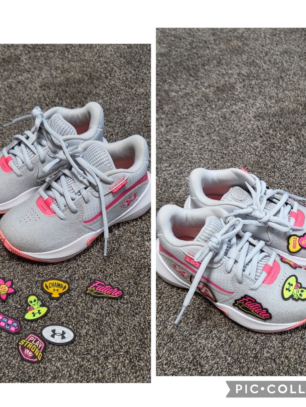 Under Armour girls Lockdown 7 basketball shoes with patches gray pink 13